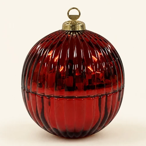 Red ribbed Christmas bauble candle vessel