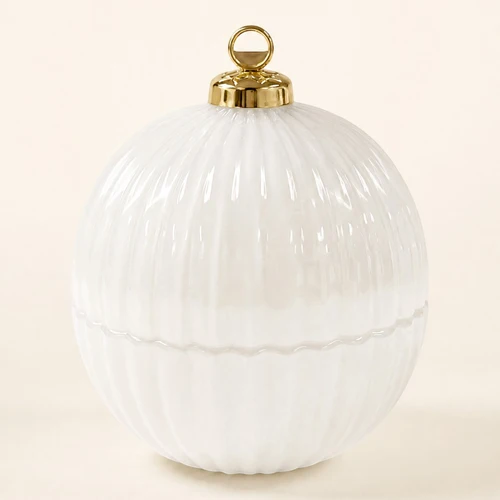 White ribbed Christmas bauble candle vessel