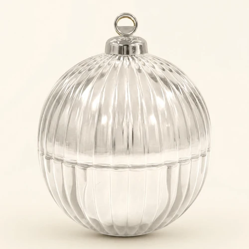 Silver ribbed Christmas bauble candle vessel