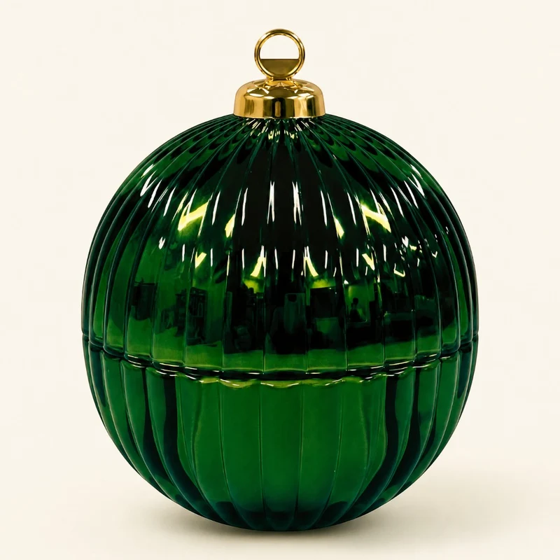 Green ribbed Christmas bauble candle vessel