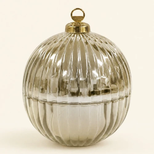 Champagne ribbed Christmas bauble candle vessel